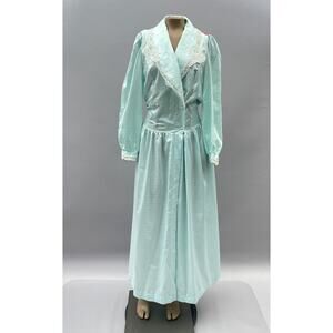 Pretty Looks Vtg Robe Women M Blue Double Dressing Gown Sleepwear Lace Coquette